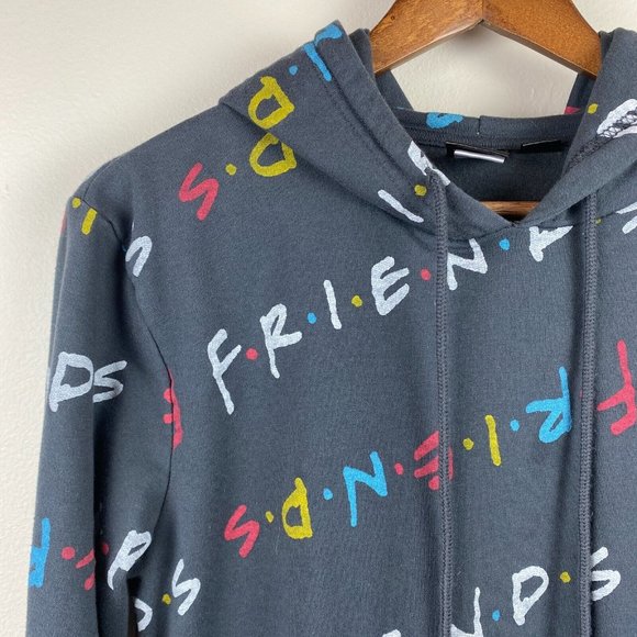 Friends Hoodie Sweatshirt M Gray Multicolor Graphic Pocket Fleece Lined - Picture 2 of 10